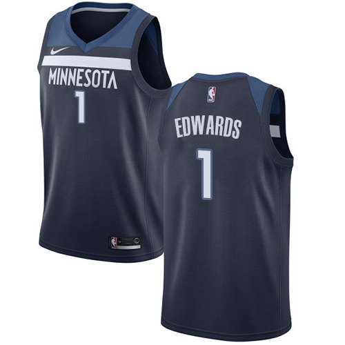 Minnesota Timberwolves #1 Anthony Edwards Navy Blue Authentic Icon Edition Jersey Mens