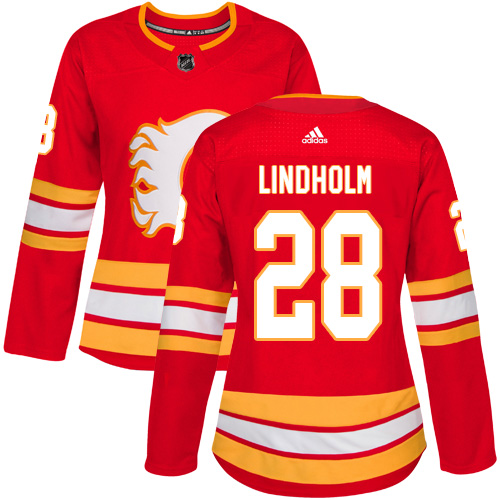 Adidas Calgary Flames #28 Elias Lindholm Red Alternate Authentic Women's Stitched Jersey Womens