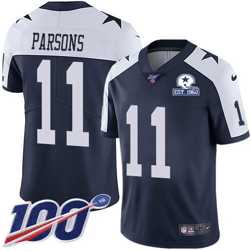 Cowboys #11 Micah Parsons Navy Blue Thanksgiving Men's Stitched With Established In 1960 Patch 100th Season Vapor Untouchable Limited Throwback Je