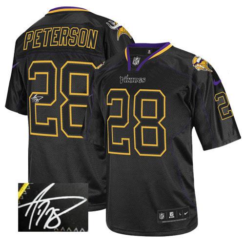 Minnesota Vikings #28 Adrian Peterson Lights Out Black Men's Stitched Elite Autographed Jersey Men's