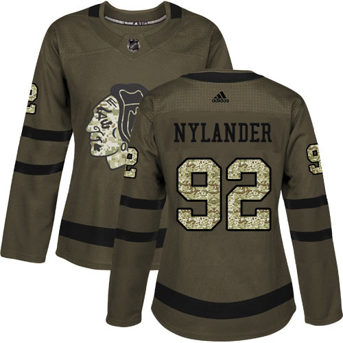 Adidas Chicago Blackhawks #92 Alexander Nylander Green Salute to Service Women's Stitched Jersey Womens