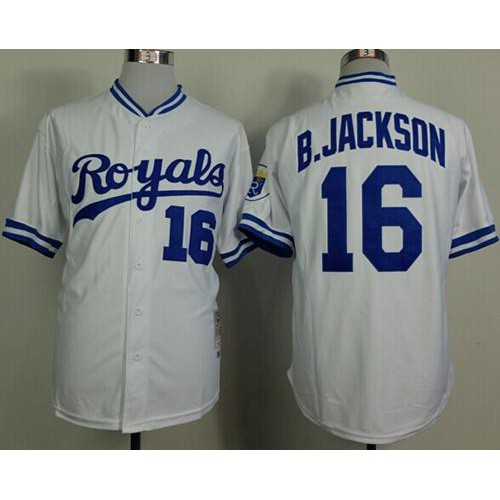 Mitchell And Ness 1980 Kansas City Royals #16 Bo Jackson White Stitched Jersey Men's