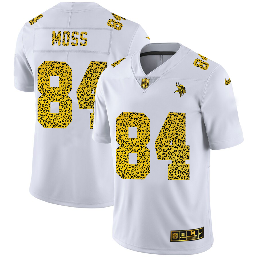 Minnesota Vikings #84 Randy Moss Men's Flocked Leopard Print Vapor Limited Jersey White