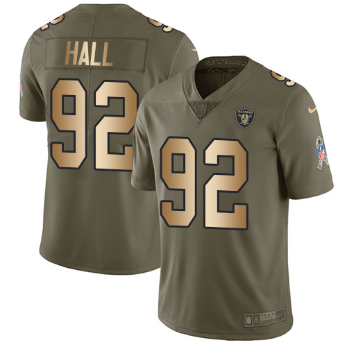 Las Vegas Raiders #92 P.J. Hall Olive/Gold Youth Stitched Limited 2017 Salute to Service Jersey Youth