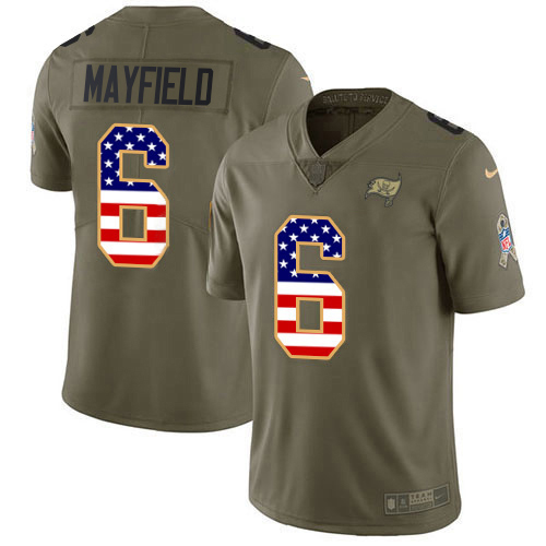 Buccaneers #6 Baker Mayfield Olive/USA Flag Men's Stitched Limited 2017 Salute To Service Jersey