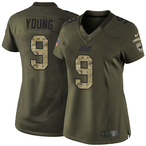 Panthers #9 Bryce Young Green Women's Stitched Limited 2015 Salute To Service Jersey
