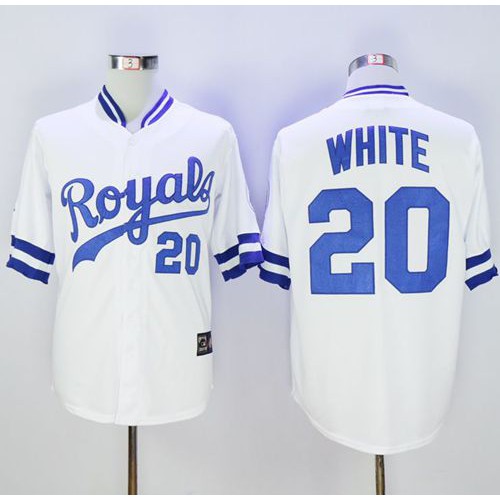 Mitchell And Ness Kansas City Royals #20 Frank White White Throwback Stitched Jersey Men's