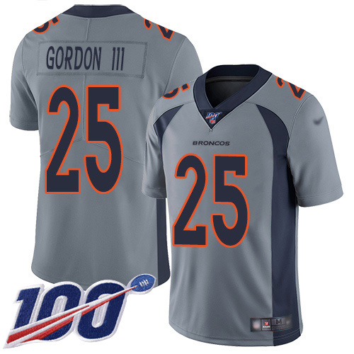Denver Broncos #25 Melvin Gordon III Gray Youth Stitched Limited Inverted Legend 100th Season Jersey Youth