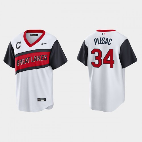 Cleveland Guardians #34 Zach Plesac Men's White 2021 Little League Class Game Jersey Men's