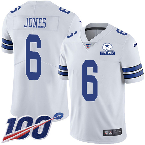 Dallas Cowboys #6 Chris Jones White Men's Stitched With Established In 1960 Patch 100th Season Vapor Untouchable Limited Jersey Men's