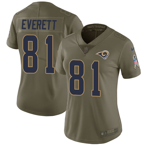Los Angeles Rams #81 Gerald Everett Olive Women's Stitched Limited 2017 Salute to Service Jersey Womens