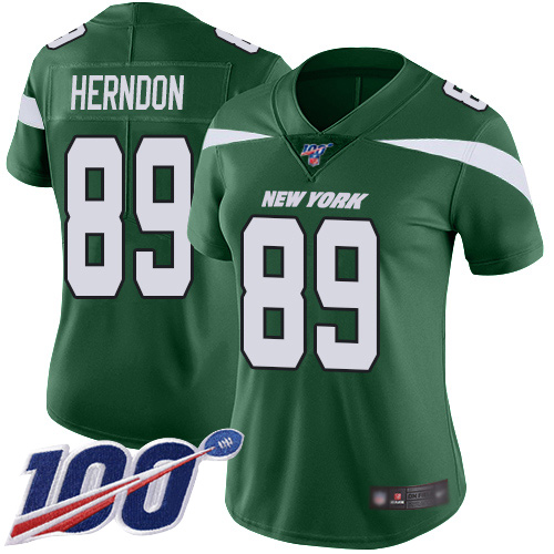 New York Jets #89 Chris Herndon Green Team Color Women's Stitched 100th Season Vapor Limited Jersey Womens