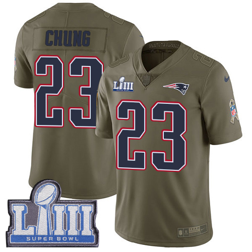 New England Patriots #23 Patrick Chung Olive Super Bowl LIII Bound Youth Stitched Limited 2017 Salute to Service Jersey Youth