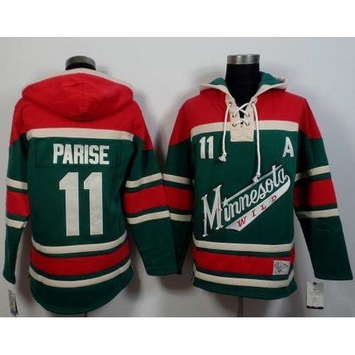 Minnesota Wild #11 Zach Parise Green/Red Sawyer Hooded Sweatshirt Stitched Jersey Men's
