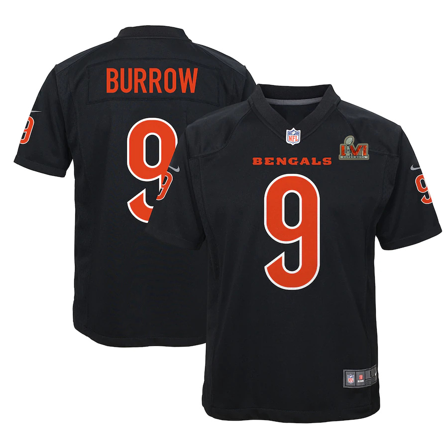 Cincinnati Bengals #9 Joe Burrow Black Youth Super Bowl LVI Bound Game Fashion Jersey