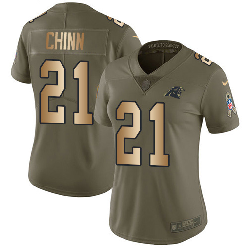 Panthers #21 Jeremy Chinn Olive/Gold Women's Stitched Limited 2017 Salute To Service Jersey