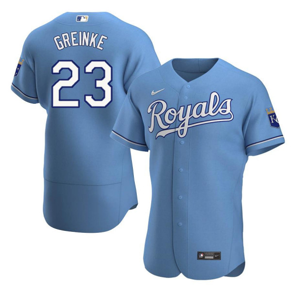 Men's Kansas City Royals 23 Authentic Light Blue Alternate 2020 Zack Greinke Jersey