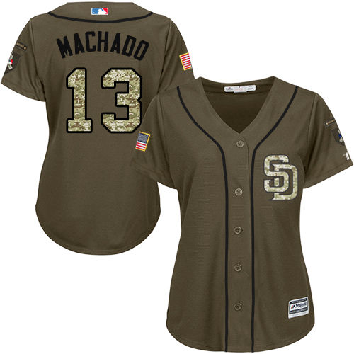 San Diego Padres #13 Manny Machado Green Salute to Service Women's Stitched Jersey Womens