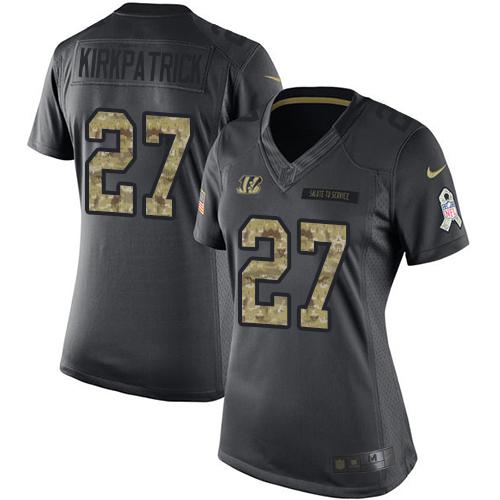 Cincinnati Bengals #27 Dre Kirkpatrick Black Women's Stitched Limited 2016 Salute to Service Jersey Womens