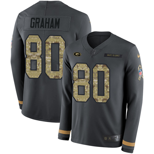 Green Bay Packers #80 Jimmy Graham Anthracite Salute to Service Men's Stitched Limited Therma Long Sleeve Jersey Men's