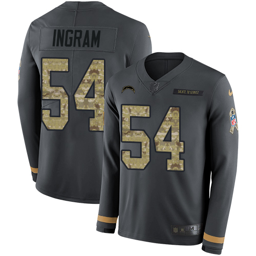 Los Angeles Chargers #54 Melvin Ingram Anthracite Salute to Service Men's Stitched Limited Therma Long Sleeve Jersey Men's