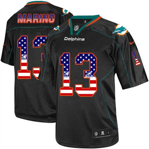 Dolphins #13 Dan Marino Black Men's Stitched Elite USA Flag Fashion Jersey