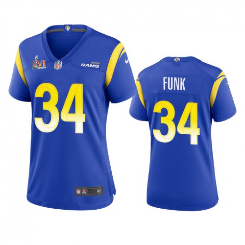 Los Angeles Los Angeles Rams #34 Jake Funk Women's Super Bowl LVI Patch Game Jersey - Royal Womens