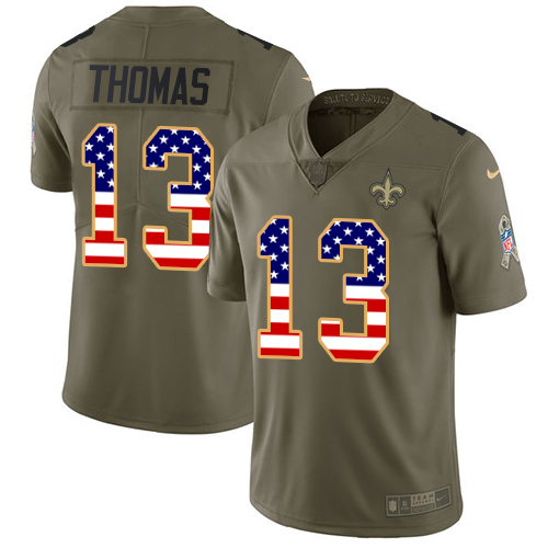 Saints #13 Michael Thomas Olive/USA Flag Youth Stitched Limited 2017 Salute To Service Jersey