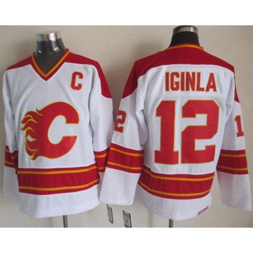 Calgary Flames #12 Jarome Iginla White CCM Throwback Stitched Jersey Men's