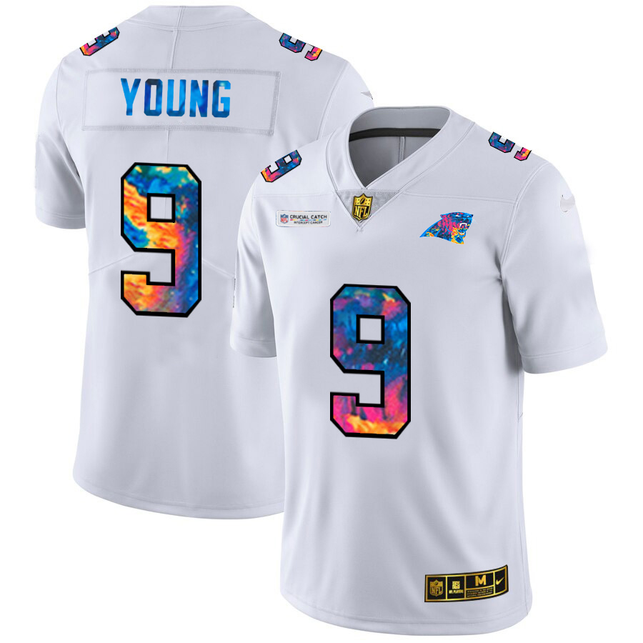 Carolina Panthers #9 Bryce Young Men's White Multi-Color 2020 Crucial Catch Limited Jersey