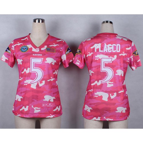 Baltimore Ravens #5 Joe Flacco Pink Women's Stitched Elite Camo Fashion Jersey Womens