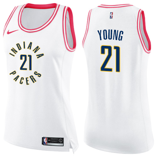 Indiana Pacers #21 Thaddeus Young White/Pink Womens Swingman Fashion Jersey Womens