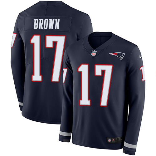 New England Patriots #17 Antonio Brown Navy Blue Team Color Youth Stitched Limited Therma Long Sleeve Jersey Youth