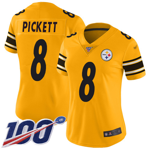 Steelers #8 Kenny Pickett Gold Women's Stitched Limited Inverted Legend 100th Season Jersey