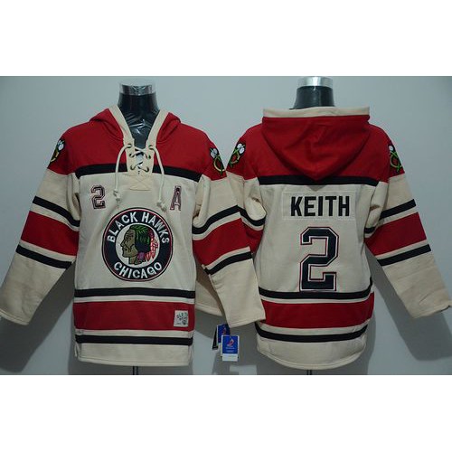 Chicago Blackhawks #2 Duncan Keith Cream Sawyer Hooded Sweatshirt Stitched Jersey Men's