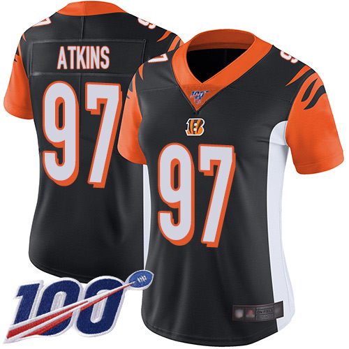 Cincinnati Bengals #97 Geno Atkins Black Team Color Women's Stitched 100th Season Vapor Limited Jersey Womens