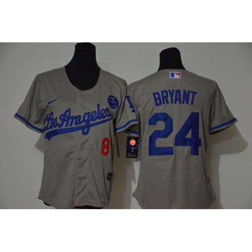 Los Angeles Los Angeles Dodgers #8 #24 Kobe Bryant Women Grey Cool Base 2020 KB Patch Jersey Womens