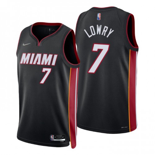 Miami Heat #7 Kyle Lowry Black Mens 2021-22 75th Anniversary Diamond Swingman Jersey - Icon Edition Mens