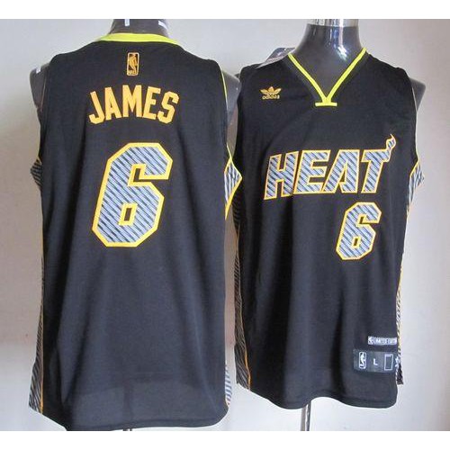 Miami Heat #6 LeBron James Black Electricity Fashion Stitched Jersey Mens