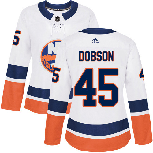 Adidas New York Islanders #45 Noah Dobson White Road Authentic Women's Stitched Jersey Womens