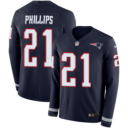 New England Patriots #21 Adrian Phillips Navy Blue Team Color Youth Stitched Limited Therma Long Sleeve Jersey Youth