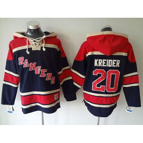 New York Rangers #20 Chris Kreider Blue Sawyer Hooded Sweatshirt Stitched Jersey Men's