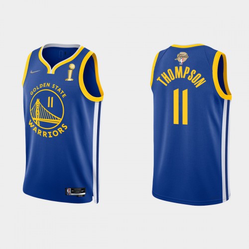 Golden State Golden State Warriors #11 Klay Thompson Mens Blue 2021-22 Finals Champions Swingman Jersey Mens
