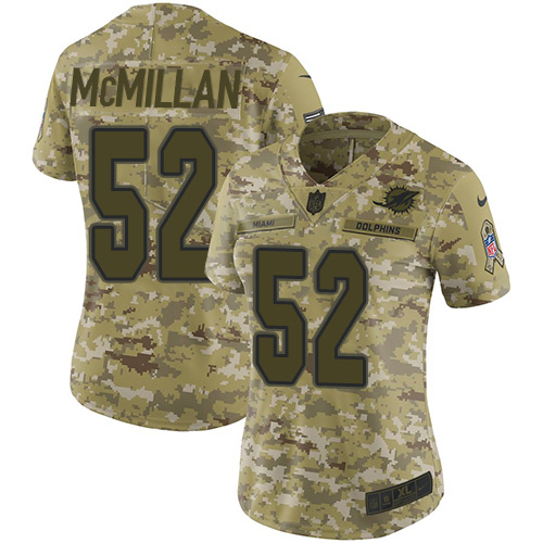 Miami Dolphins #52 Raekwon McMillan Camo Women's Stitched Limited 2018 Salute to Service Jersey Womens