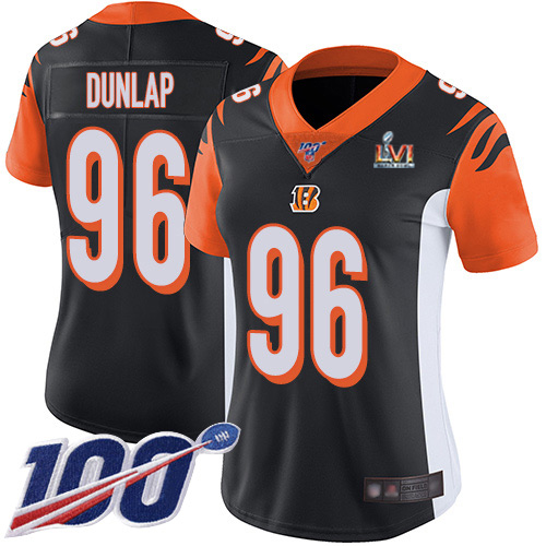Cincinnati Bengals #96 Carlos Dunlap Black Team Color Super Bowl LVI Patch Women's Stitched 100th Season Vapor Untouchable Limited Jersey Womens