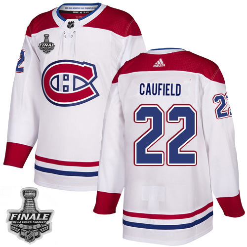 Adidas Montreal Canadiens #22 Cole Caufield White Road Authentic Youth 2021 Stanley Cup Final Patch Jersey Youth