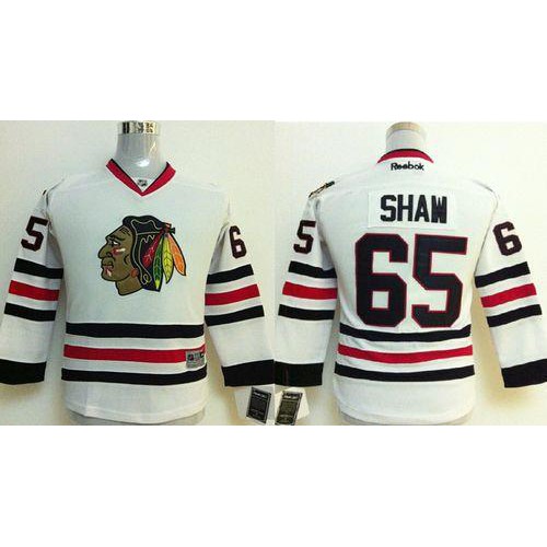 Chicago Blackhawks #65 Andrew Shaw White Stitched Youth Jersey Youth