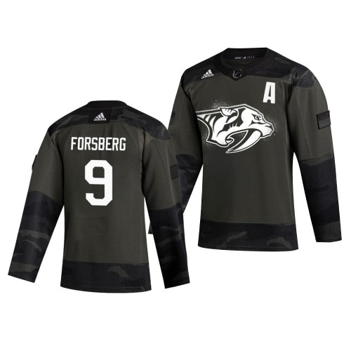 Nashville Nashville Predators #9 Filip Forsberg Adidas 2019 Veterans Day Men's Authentic Practice Jersey Camo Men's