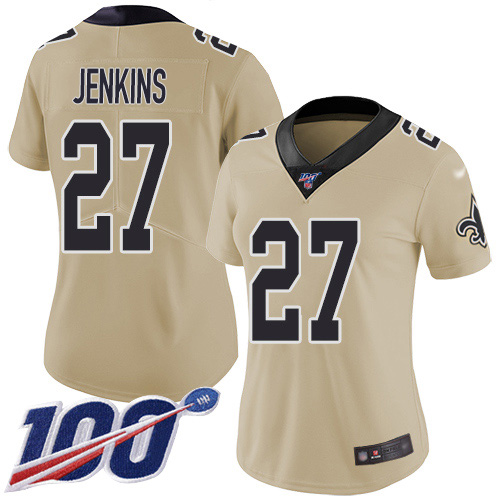 New Orleans Saints #27 Malcolm Jenkins Gold Women's Stitched Limited Inverted Legend 100th Season Jersey Womens