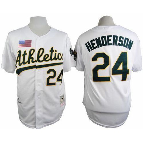 Mitchell And Ness 1990 Oakland Athletics #24 Rickey Henderson White Throwback Stitched Jersey Men's